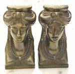 Pair Vintage Caryatid Bust Mounts Bronze Egyptian Revival Furniture Hardware