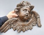 Antique Baroque 1800s  wood carved Putto angel Wall plaque