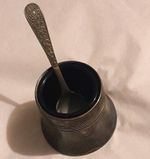 R. Wallace Antique Silver Plate Mustard Pot with Blue Glass Liner & Spoon