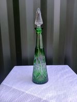 Antique French Emerald Green Cut-to-clear Crystal Decanter with Stopper