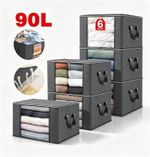 6 Pack 90L Storage Bags Zipped for Clothes, Bedding, Toys ++ Packing Moving Box