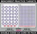 Benchrest Practice Training Targets A4 Sheets Air Rifle Pistol 2 Sided - 30 pack