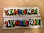 Valentino Rossi style text - "THE MILKMAN"  x2 stickers / decals  - 5in x 1in