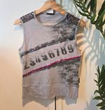 Sisley Womens Vintage Grey Graphic Print Sequin Round Neck Sleeveless Tank Top S