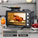 36L Mini Oven Hob Cooker Grill With Electric Hob Double Hotplate Tabletop Black