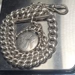 Quality Antique HM Silver Pocket Watch Albert Chain Photo Locket Fob