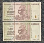 2 X Zimbabwe Banknotes. 50 Trillion Dollars