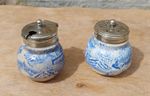 Antique Blue & White Willow Pattern Pepper Shaker & Mustard Pot