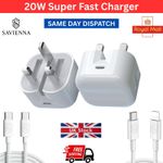 20W USB C Fast Charger Plug & Cable For iPhone 17 16 15 14 13 12 11 X Pro Max UK