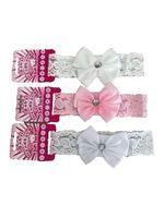 Baby Girls 3 Pack Lace Headbands With Large Satin Bows