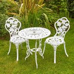 White Metal Bistro Set 3 Piece Outdoor Garden Patio Table and 2 Chairs