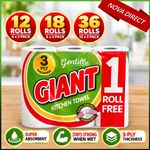 Gentille Kitchen Roll Giant 3-PLY Thickness Towel Durable Paper, 6 - 36 Rolls