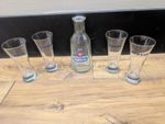 Pernod vintage 1960s original water carafe with 4 glasses with logos. VGC.