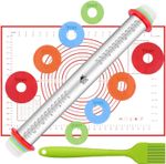 DSL Adjustable Rolling Pin with Thickness Rings & Baking Mat