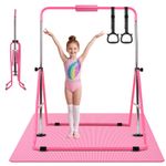 MOMOKOVA Kids Gymnastics Bar Foldable Adjustable Kip Bar with Mat & Rings