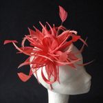 Coral Sinamay and Feather Fascinator For Races, Proms , Weddings