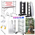 3.5-5.7M, Aluminium Folding Ladder Platform Design & Universal Wheel Roof Hook