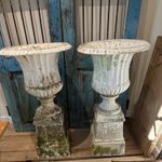 A pair Of Cast Metal Antique Campana Weathered Garden Urns