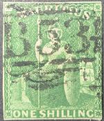 Mauritius QV stamp 1861, SG35 1s yellow-green, imperf, good used, Cat £160