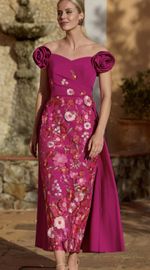 Veni Infantino Pink Floral Embroidered Occasion Dress UK 10 Rosette Shoulder