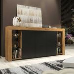 Sideboard TV Unit Display Cabinet Oak Effect Black Matt Doors Storage 164cm