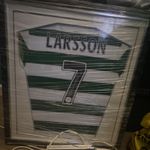 Framed Larsson 7 Signed Original Football Shirt Display Green & White Hoops