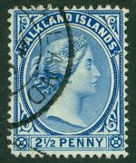 SG 30ax Falklands 1891-1902. 2½d ultramarine, watermark reversed. Very fine used