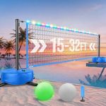LED Pool Volleyball Net Set, 15-32ft Adjustable Volleyball Net for Pool with