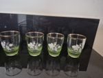 Vintage French Set of 4 x Green Shot Vodka Snapps Glasses Vine Motifs