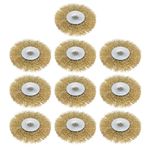 3-Inch Wire Wheel Brush Bench Brass Plated Crimped Steel 1/4-Inch Arbor 10 Pcs