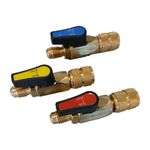 3 x 1/4 SAE Straight Refrigerant Ball Valve Shut Off Adapter AC Charging Hose