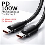 Type C to Type C Cable PD 100W Fast Charger Long Braided Alloy USB-C Lead