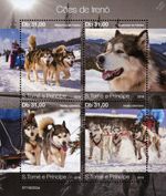 SLED DOGS Alaskan Malamute & Siberian Husky Sledge Dog Stamp Sheet 2019 Sao Tome