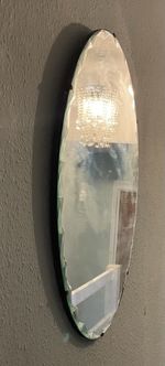 Vintage Art Deco Oval Mirror Scalloped Bevelled Edge Frameless Wall Mirror 72cm