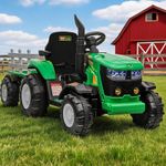 Kids Ride Tractor w/ Trailer motors 12V battery Music 3-5 Years Charger RC Green