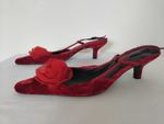Vintage Y2K L K Bennett Red Velvet Kitten Heel Chiffon Flower Slingback Shoes 4