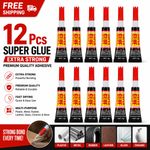 12 Pcs Super Glue Extra Strong Premium Quality Adhesive Plastic Glass Rubber Lea