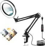 10X Magnifying Glass with Light and Stand,2-in-1 Real Glass Magnifying Desk Lamp