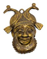 Vintage African Brass Mask Nigera Tribal Wall Art Bronze 7.5"
