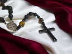 St Benedict Rosary Black Lava Stone with Tigers Eye Catholic Prayer Necklace