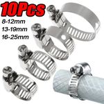 10Pcs 304 Stainless Steel Adjustable Hose Clamp Pipe Clip 8-25mm UK