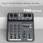 4 Channel Audio Mixer with 48V Phantom Power, USB, Bluetooth for Karaoke & DJ