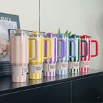 40oz Stripe Insulated Bottles with Drinking Straw Stainless Steel Handle Cup