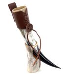 Viking Drinking Horn Beer Mug With Stand and Holster  10 – 12 Inches in Length