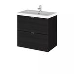 Alrewas Contemporary 2 Drawer Wall Hung Vanity Unit with Basin, Charcoal Black,