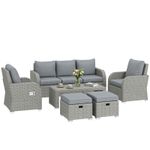 Outsunny Rattan Garden Furniture Set with Recliners, Footstools, Dark Grey