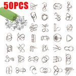 50 Pcs Metal Brain Teasers Adult Kids Puzzle Crafts Ring Educational Fidget Toys
