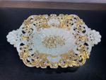 Meissen Crossed Swords Mark Baroque Rococo Gold Roses Centerpiece Bowl Repaired