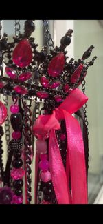 One Of A Kind HOT pink Black Crown Handmade With Suncatching Crystals Room Decor