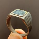 RARE ANCIENT ROMAN BRONZE RING ENGRAVED BEAUTIFUL BLACK STONE AUTHENTIC